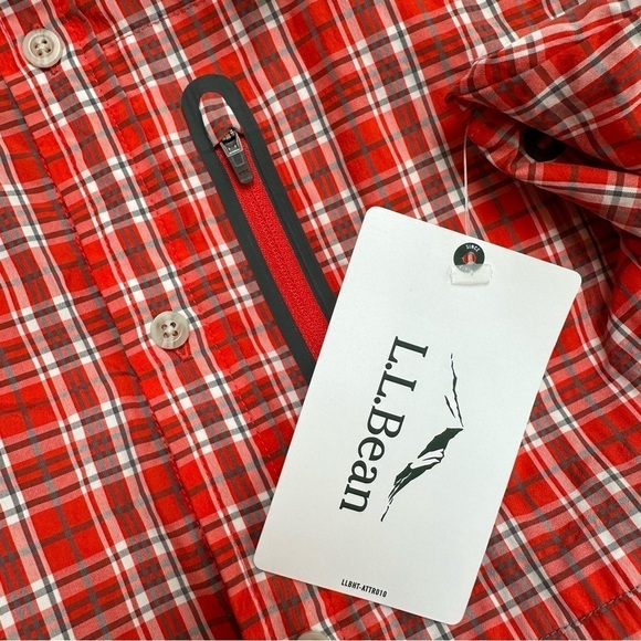 L.L. Bean Men’s Red Plaid Lightweight Summer Short Sleeve Shirt, XL - Picture 5 of 7